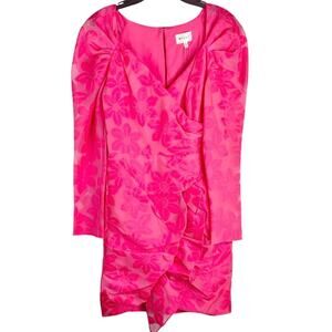 Milly Floral Organza Sheath Mini Dress Long Sleeve Ruffled Hot Pink Size 2 New